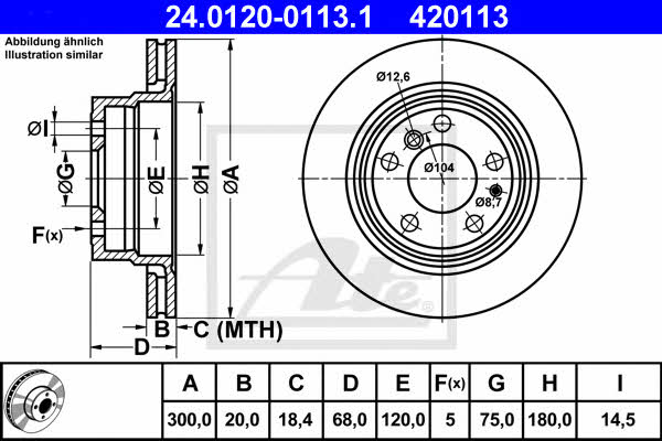 Ate 24.0120-0113.1 Rear ventilated brake disc 24012001131