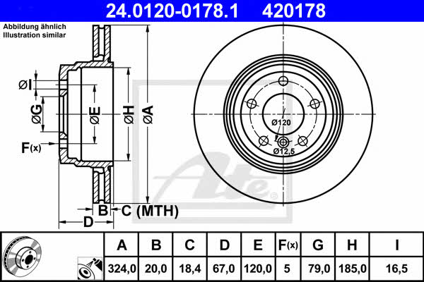 Ate 24.0120-0178.1 Rear ventilated brake disc 24012001781