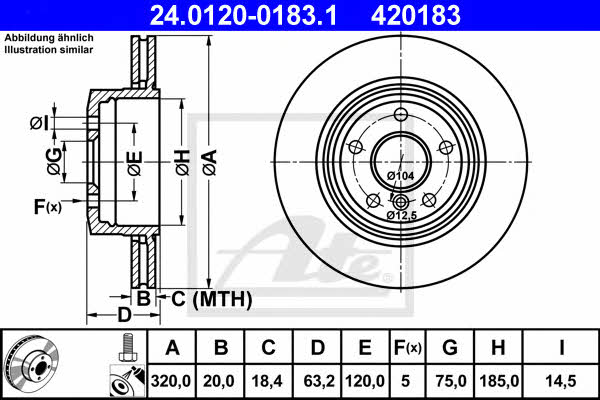 Rear ventilated brake disc Ate 24.0120-0183.1