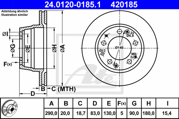 Ate 24.0120-0185.1 Rear ventilated brake disc 24012001851