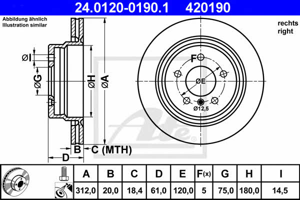 Ate 24.0120-0190.1 Rear ventilated brake disc 24012001901