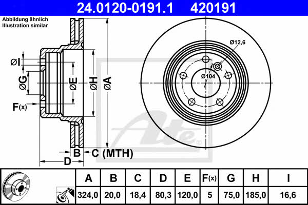 Ate 24.0120-0191.1 Rear ventilated brake disc 24012001911