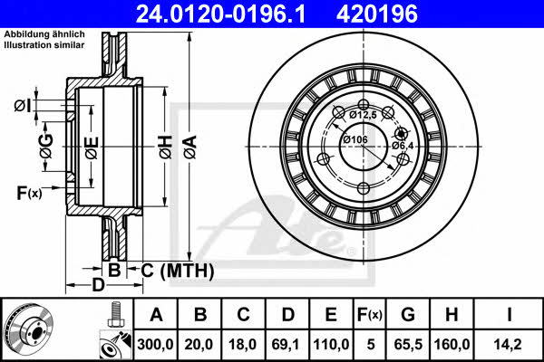 Ate 24.0120-0196.1 Rear ventilated brake disc 24012001961