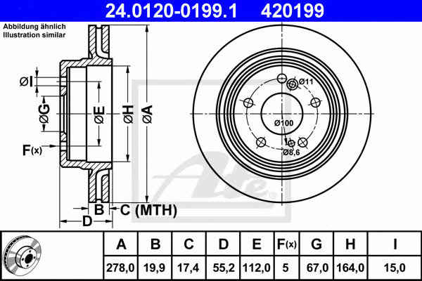 Ate 24.0120-0199.1 Rear ventilated brake disc 24012001991