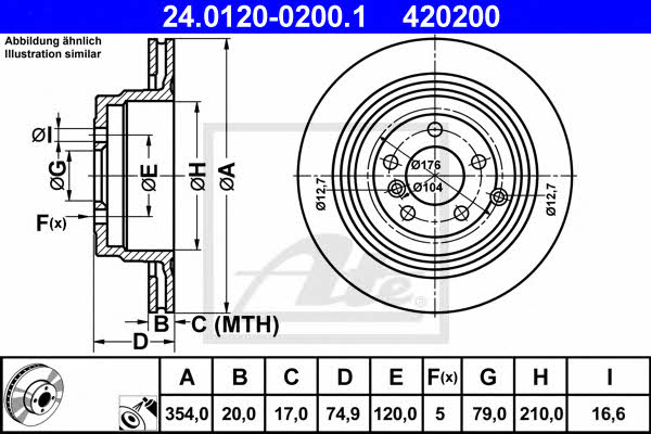 Ate 24.0120-0200.1 Rear ventilated brake disc 24012002001