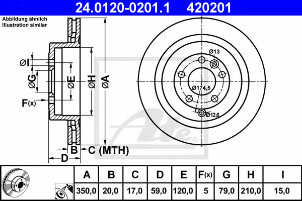 Ate 24.0120-0201.1 Rear ventilated brake disc 24012002011