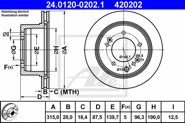 Ate 24.0120-0202.1 Rear ventilated brake disc 24012002021