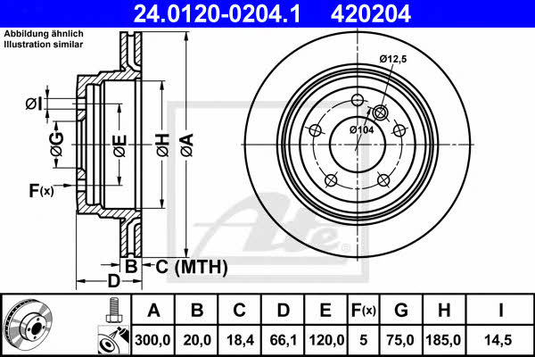 Ate 24.0120-0204.1 Rear ventilated brake disc 24012002041