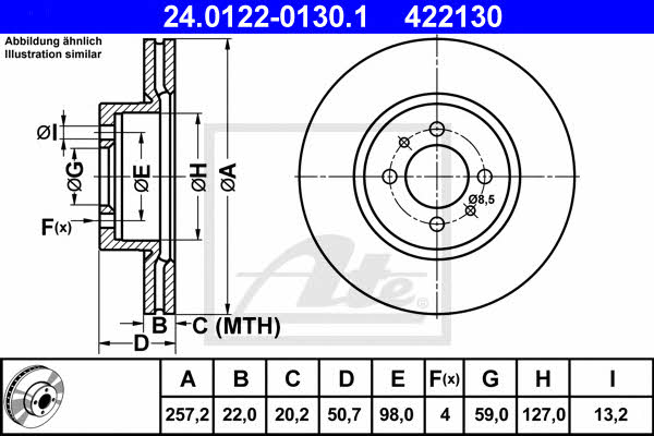 Ate 24.0122-0130.1 Front brake disc ventilated 24012201301