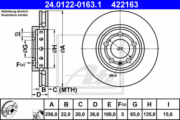 Ate 24.0122-0163.1 Rear ventilated brake disc 24012201631