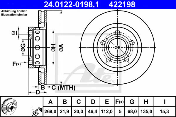 Ate 24.0122-0198.1 Rear ventilated brake disc 24012201981