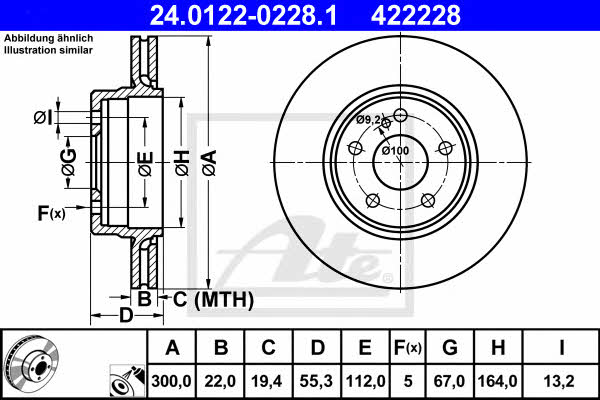 Ate 24.0122-0228.1 Rear ventilated brake disc 24012202281