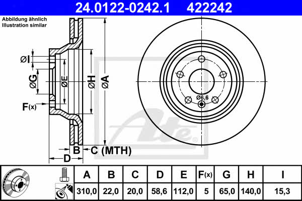Ate 24.0122-0242.1 Rear ventilated brake disc 24012202421
