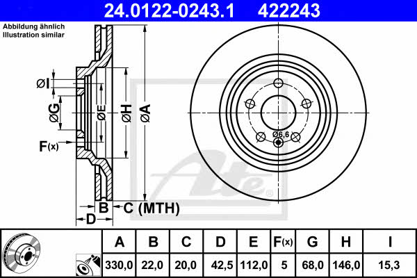 Ate 24.0122-0243.1 Rear ventilated brake disc 24012202431