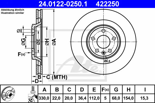 Ate 24.0122-0250.1 Rear ventilated brake disc 24012202501