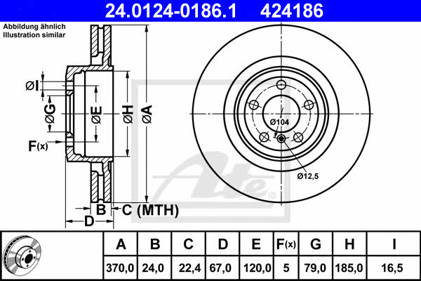 Ate 24.0124-0186.1 Rear ventilated brake disc 24012401861