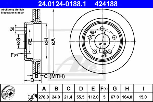 Ate 24.0124-0188.1 Rear ventilated brake disc 24012401881