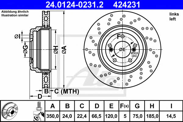 Ate 24.0124-0231.2 Rear ventilated brake disc 24012402312