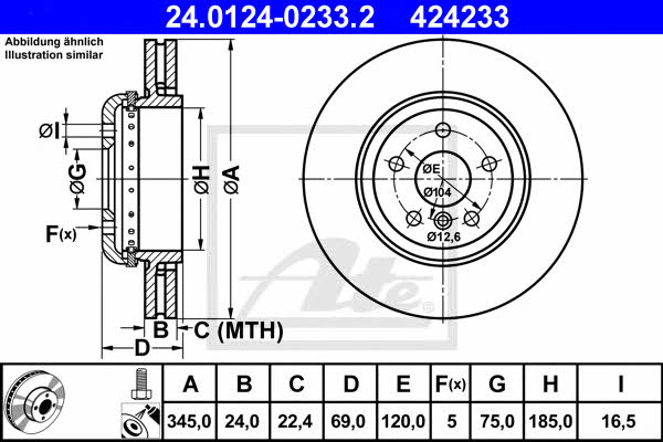 Ate 24.0124-0233.2 Rear ventilated brake disc 24012402332