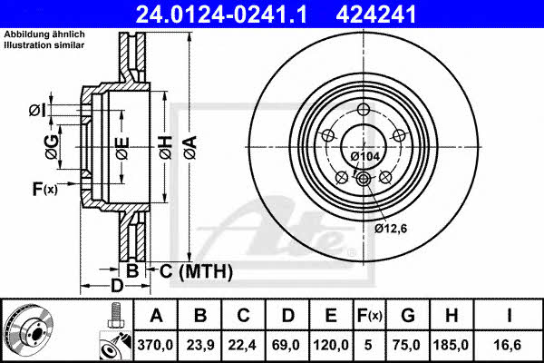 Ate 24.0124-0241.1 Rear ventilated brake disc 24012402411