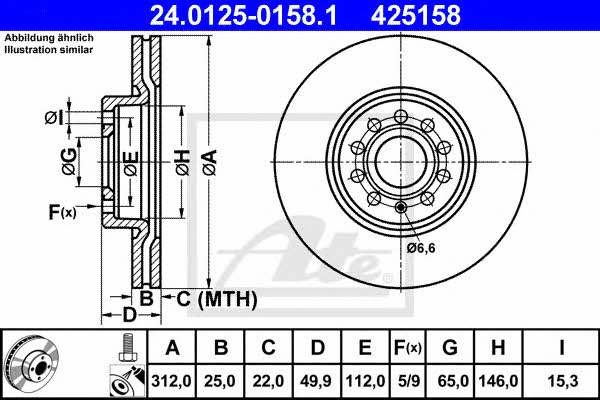 Ate 24.0125-0158.1 Front brake disc ventilated 24012501581