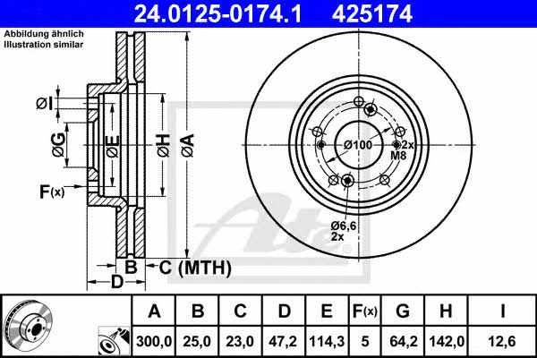 Ate 24.0125-0174.1 Front brake disc ventilated 24012501741