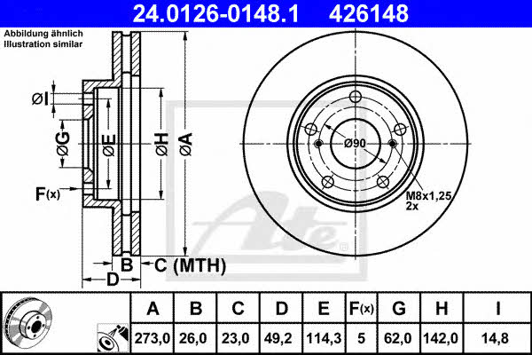 Ate 24.0126-0148.1 Front vented brake disc 24012601481 24012601481 Ate Front vented brake disc