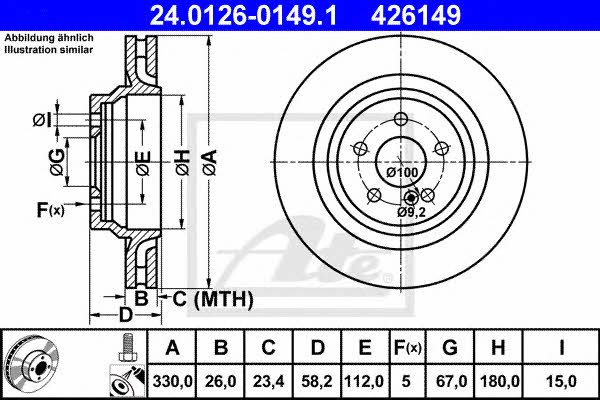 Ate 24.0126-0149.1 Rear ventilated brake disc 24012601491