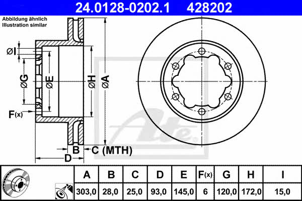 Ate 24.0128-0202.1 Rear ventilated brake disc 24012802021