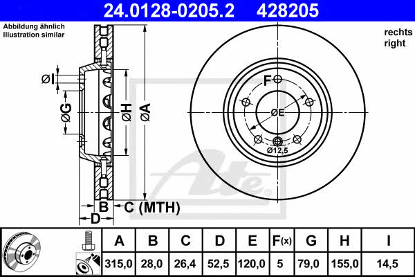 Ate 24.0128-0205.2 Front brake disc ventilated 24012802052