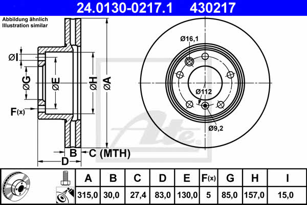 Ate 24.0130-0217.1 Rear ventilated brake disc 24013002171