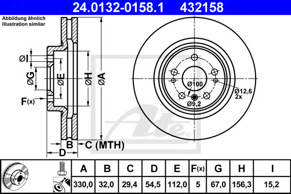 Ate 24.0132-0158.1 Front brake disc ventilated 24013201581