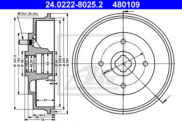 Ate 24.0222-8025.2 Rear brake drum 24022280252