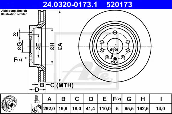 Ate 24.0320-0173.1 Rear ventilated brake disc 24032001731