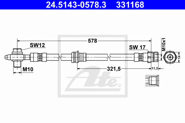 Flexible brake hose Audi Q3: 24514305783 Ate Brake Hose