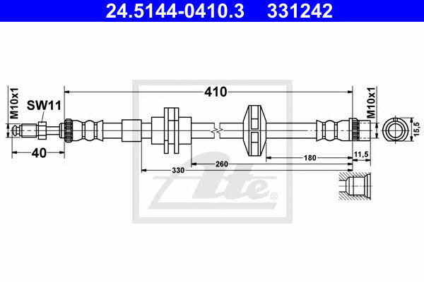 Flexible brake hose Renault Laguna: 24514404103 Ate Brake Hose