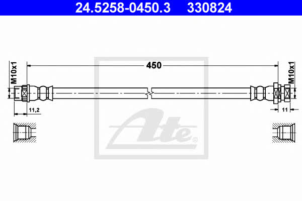 Flexible brake hose Nissan Interstar: 24525804503 Ate Brake Hose