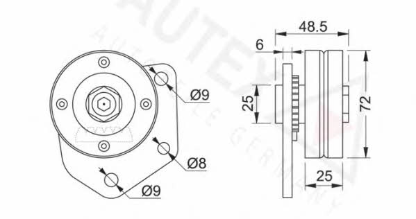 Autex 641332 V-ribbed belt tensioner (drive) roller 641332