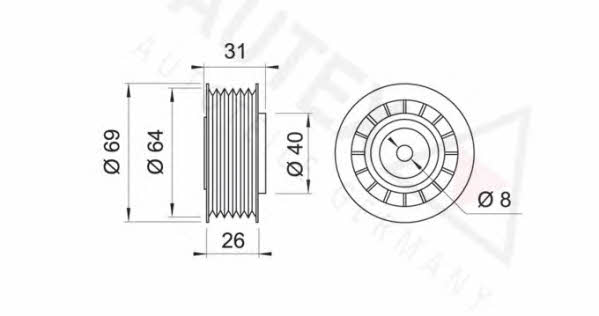 Autex 641680 V-ribbed belt tensioner (drive) roller 641680