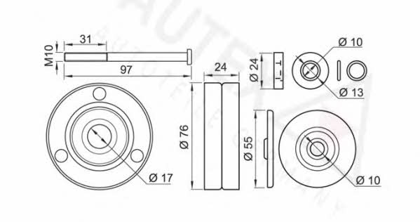 Autex 654470 V-ribbed belt tensioner (drive) roller 654470
