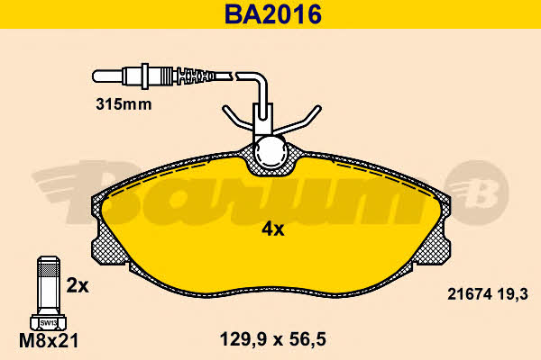 Barum BA2016 Brake Pad Set, disc brake BA2016