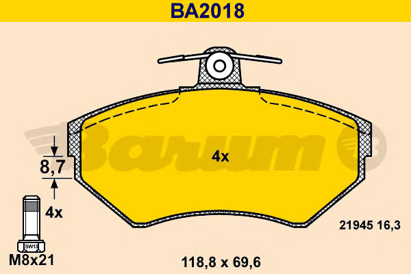 Barum BA2018 Brake Pad Set, disc brake BA2018