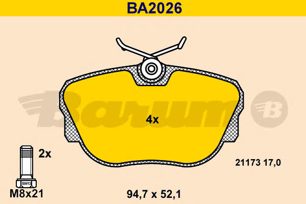 Barum BA2026 Brake Pad Set, disc brake BA2026