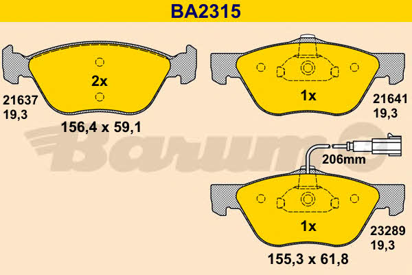 Barum BA2315 Brake Pad Set, disc brake BA2315