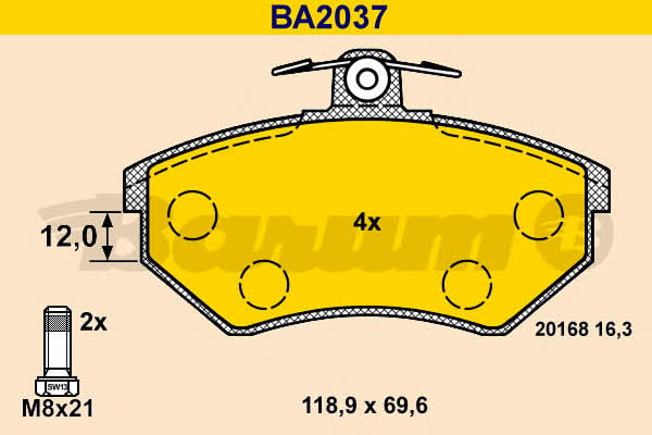 Barum BA2037 Brake Pad Set, disc brake BA2037