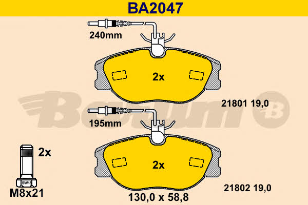 Barum BA2047 Brake Pad Set, disc brake BA2047