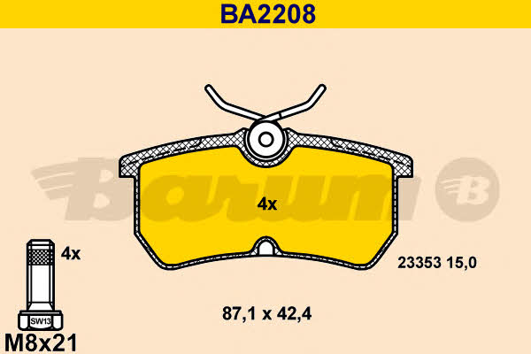 Barum BA2208 Brake Pad Set, disc brake BA2208