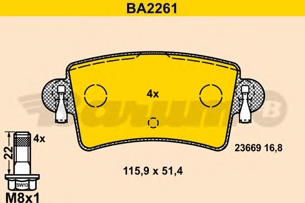 Barum BA2261 Brake Pad Set, disc brake BA2261