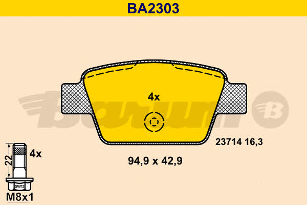Barum BA2303 Brake Pad Set, disc brake BA2303