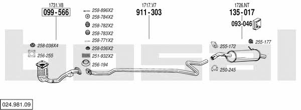 Bosal 024.981.09 Exhaust system 02498109 02498109 Bosal Exhaust system